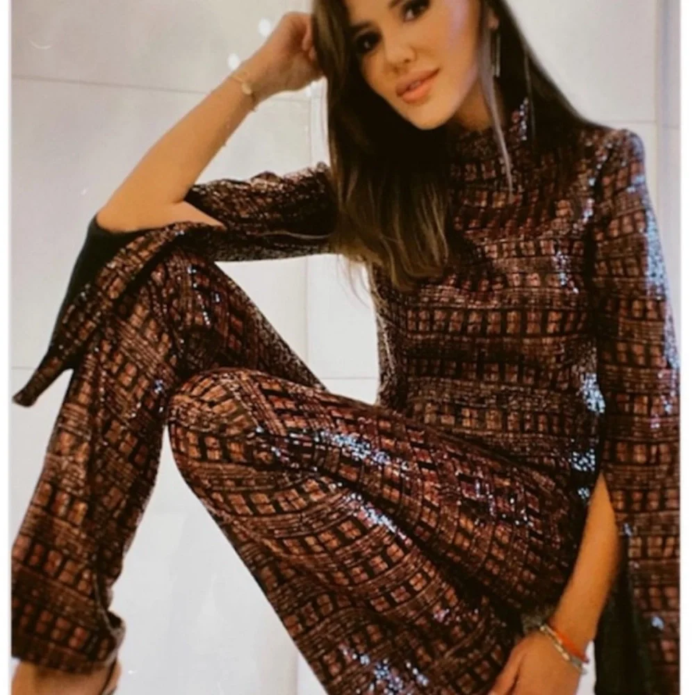 ZARA 2 Piece Set Sequin Pants and Top Size L - Picture 2 of 4